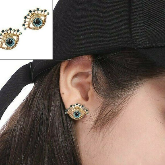 Evil Eye Earrings Ancient Symbol with small colorful rhinestones - Picture 5 of 5